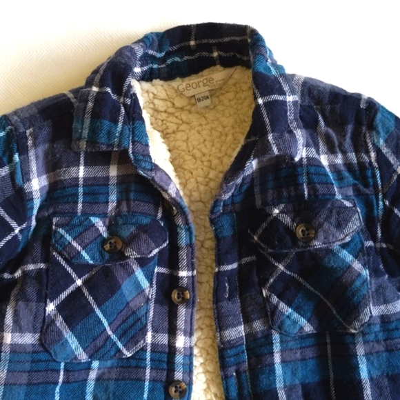 george plaid flannel shacket with sherpa teddy lining 18-24 months baby boy - Picture 3 of 9
